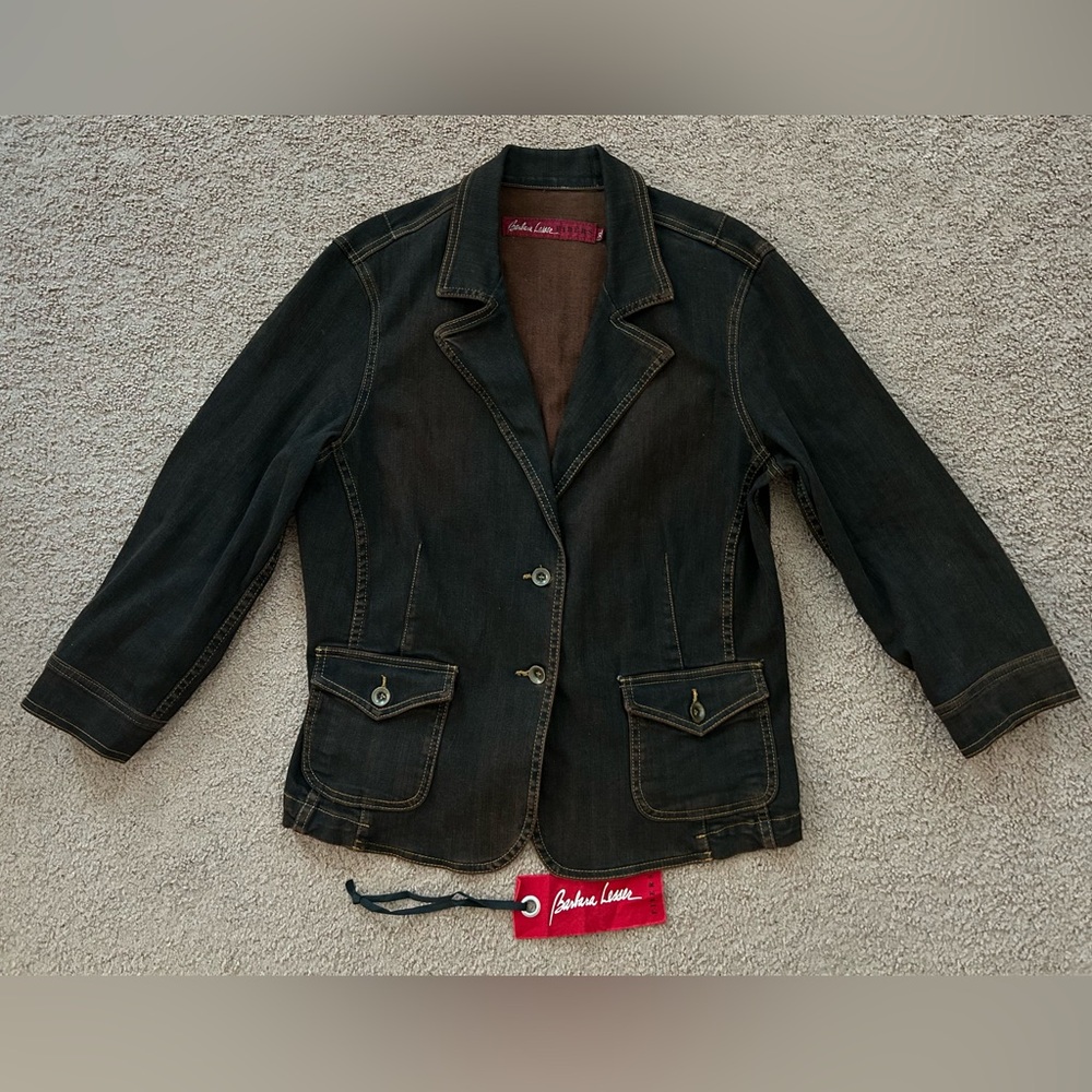 Barbara Lesser Fibers Women’s Brown Denim Style Women's Blazer Jacket size XL